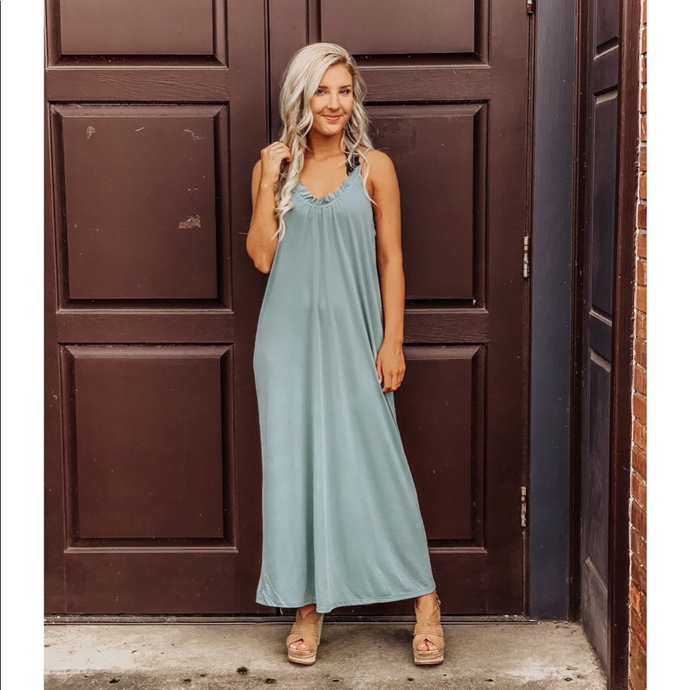 Teal Blue Ruffle Maxi Dress